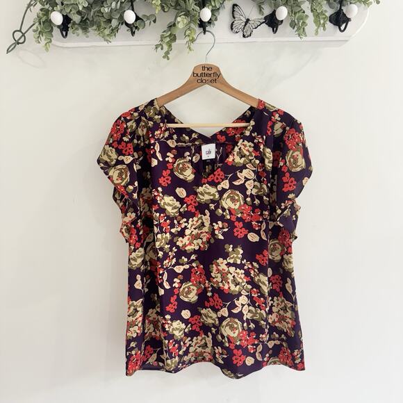 Cabi A LA Mode Top Dark Floral Flutter Sleeve Medium KD - Picture 1 of 3